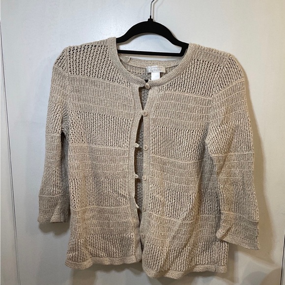 Christopher & Banks Sweaters - Christopher & Banks Tan/Beige Open‎ Knit Cardigan Sweater 3/4 Sleeve